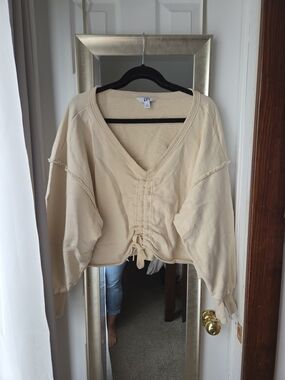 JoyLab Cream V-Neck Cinch-Front Pullover